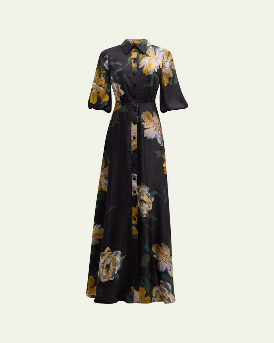 Floral-Print Chiffon Shirt Gown